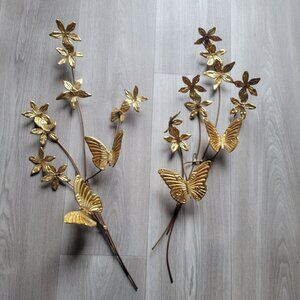 Metal Wall Art Gold Butterfly & Flower Design MCM